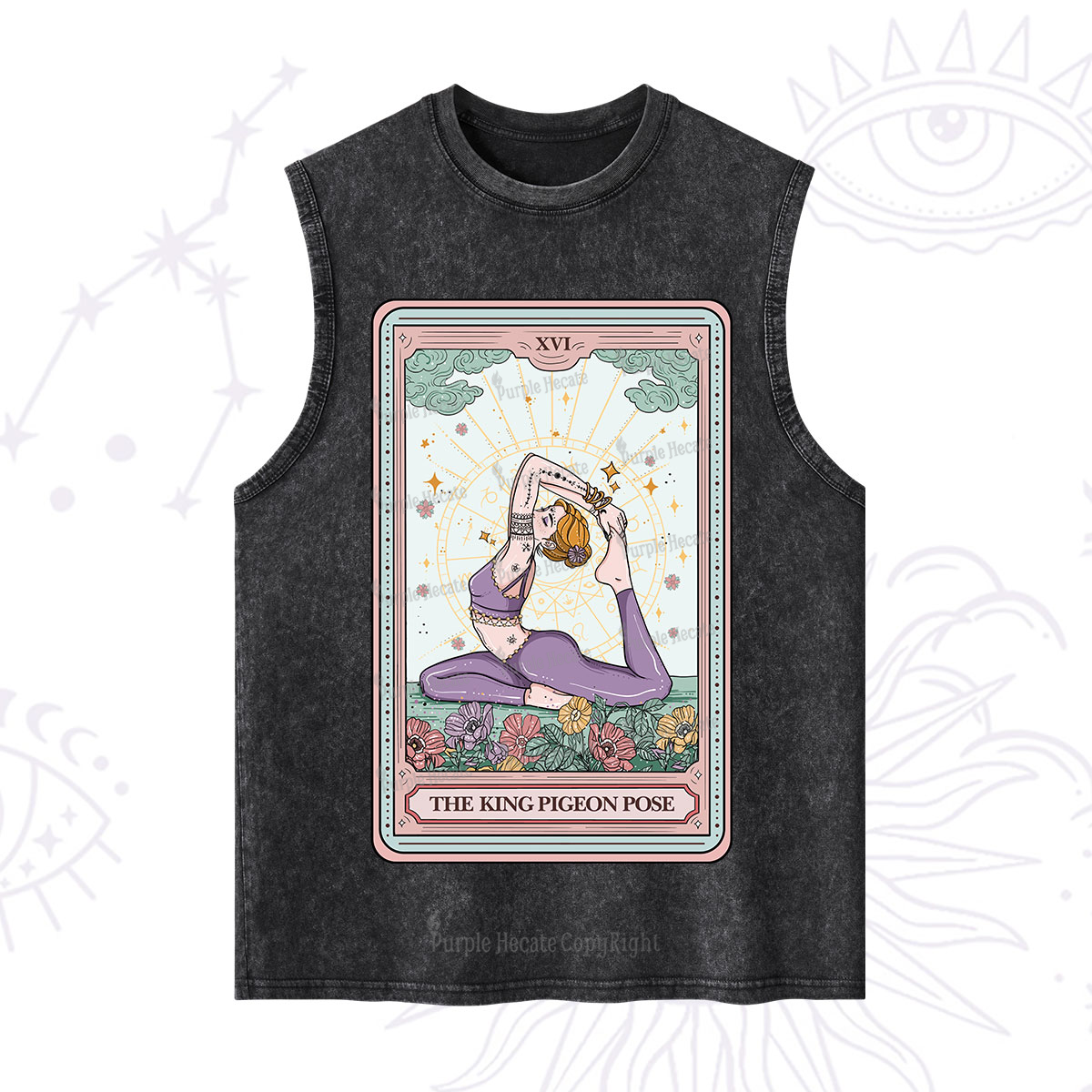 Purplehecate The King Pigeon Pose Tarot Card Washed Tank