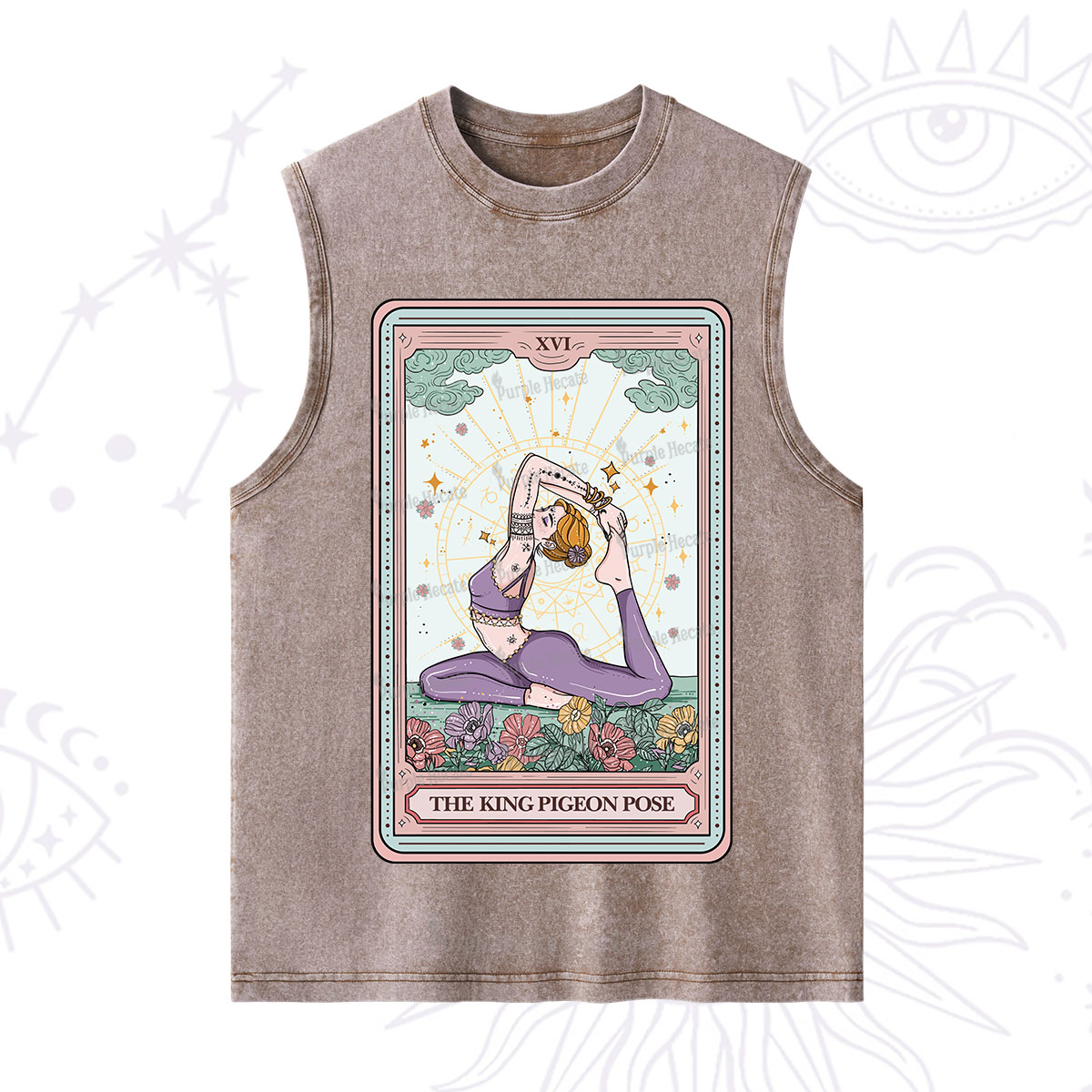 Purplehecate The King Pigeon Pose Tarot Card Washed Tank