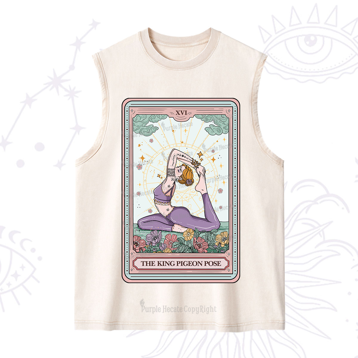 Purplehecate The King Pigeon Pose Tarot Card Washed Tank
