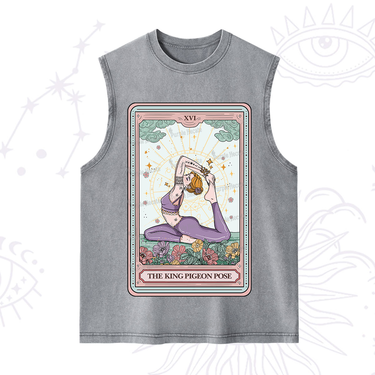 Purplehecate The King Pigeon Pose Tarot Card Washed Tank