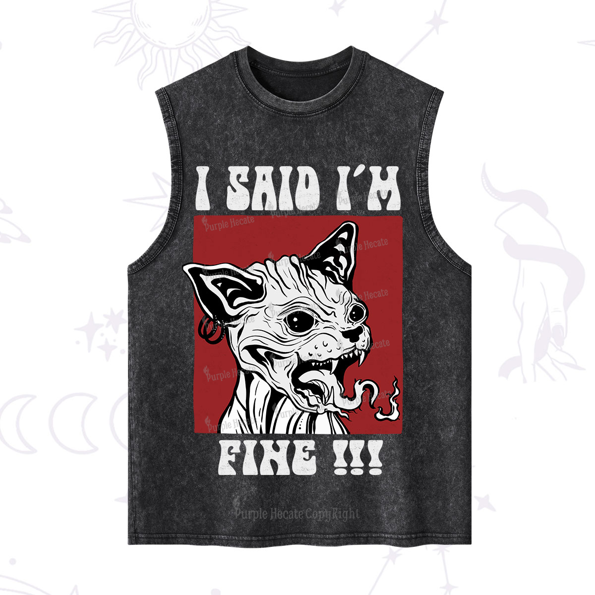 Purplehecate Angry Cat Washed Tank