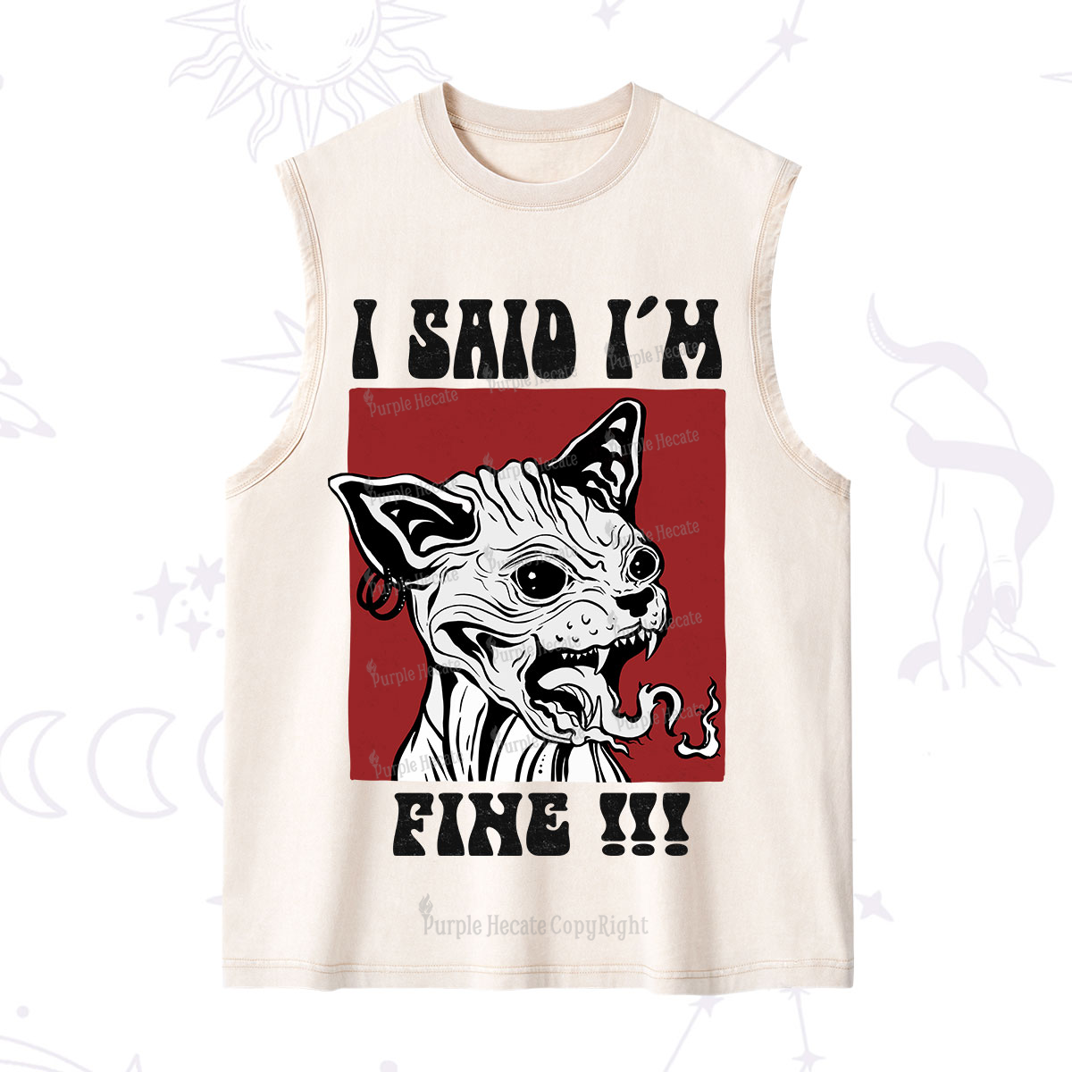 Purplehecate Angry Cat Washed Tank