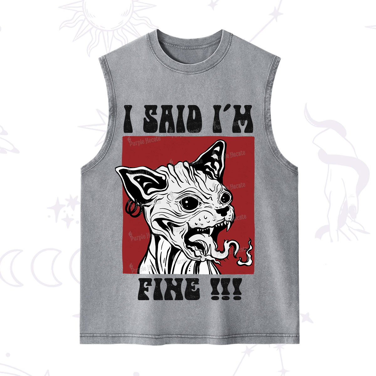 Purplehecate Angry Cat Washed Tank