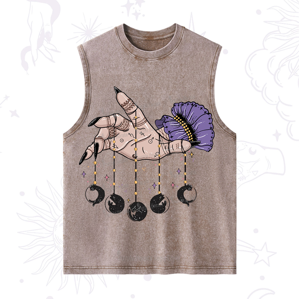 Purplehecate Feline Lunar Phases Washed Tank