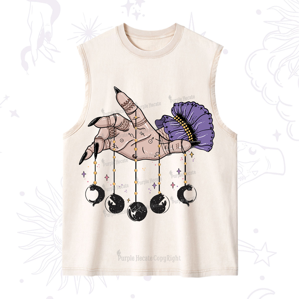 Purplehecate Feline Lunar Phases Washed Tank