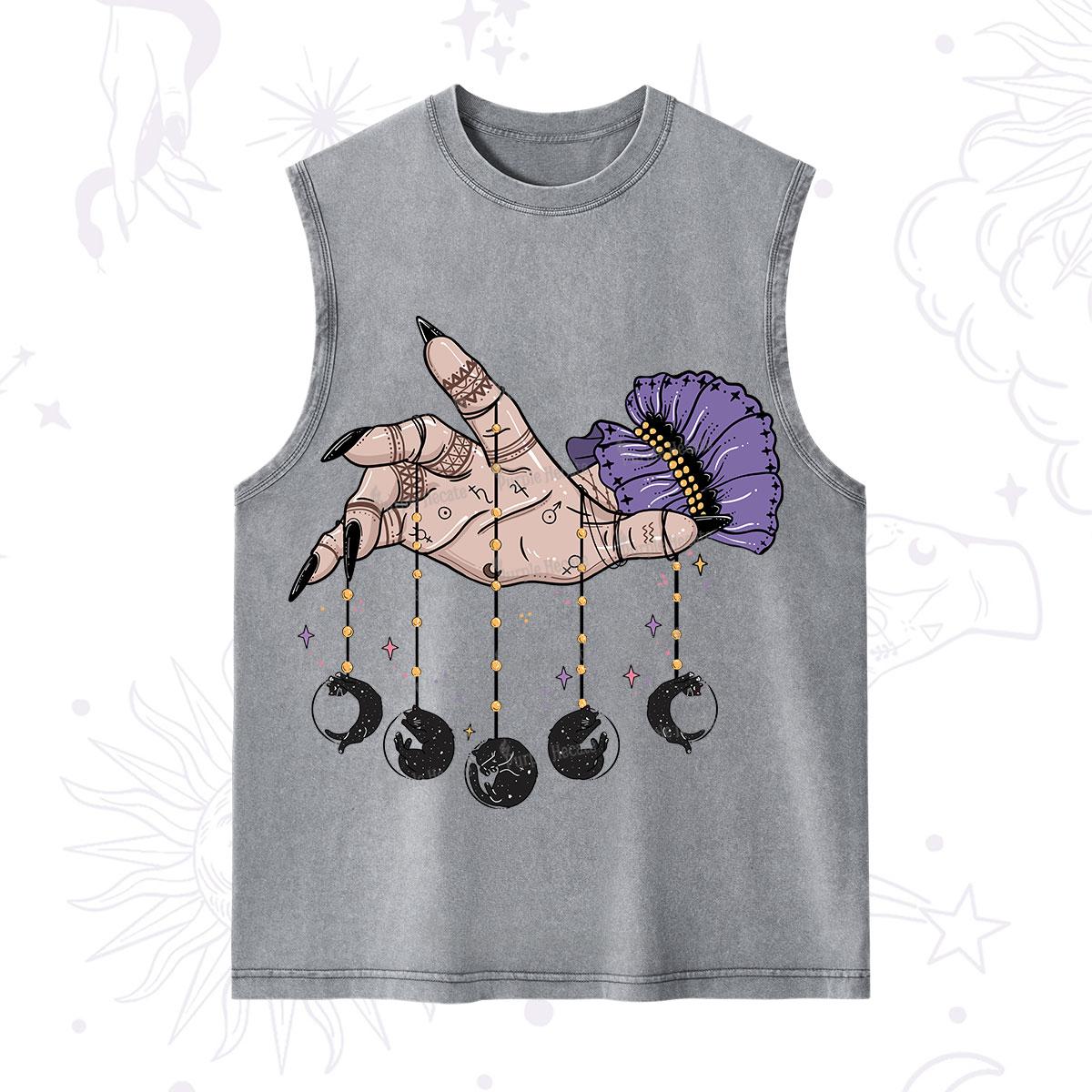 Purplehecate Feline Lunar Phases Washed Tank