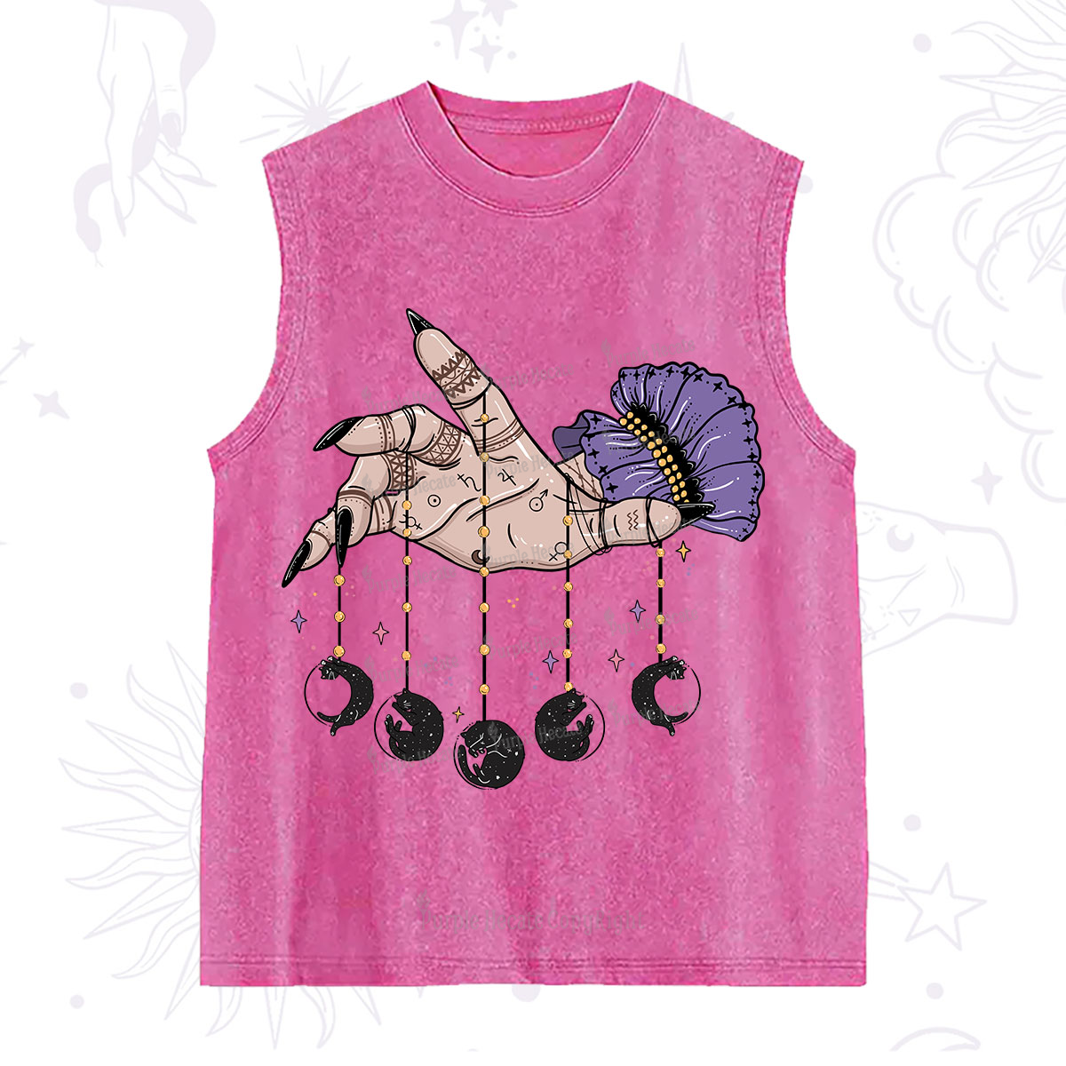 Purplehecate Feline Lunar Phases Washed Tank