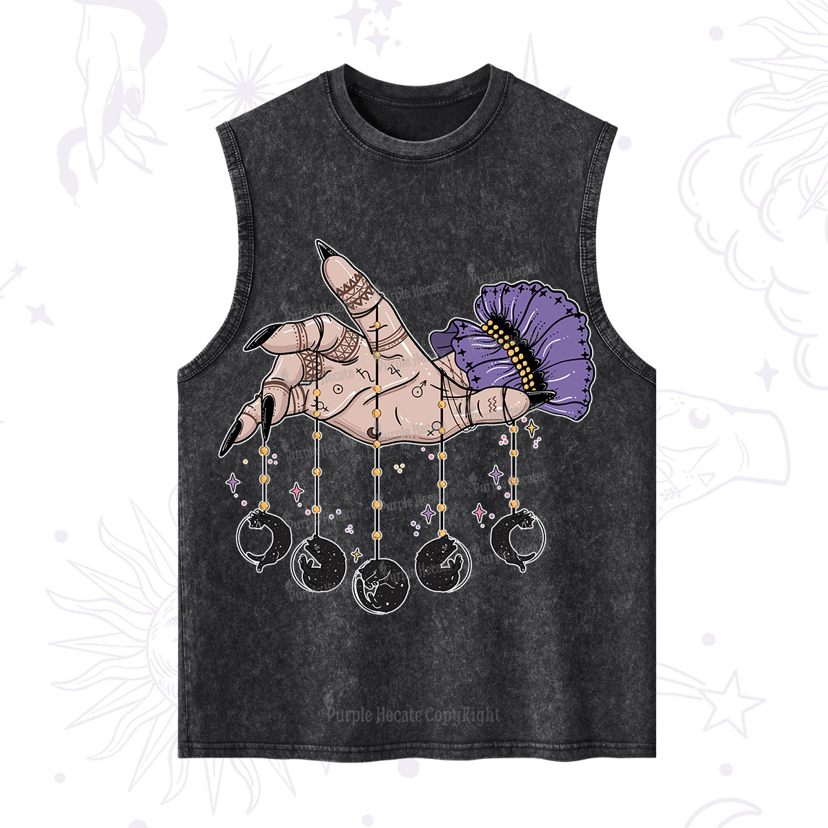 Purplehecate Feline Lunar Phases Washed Tank