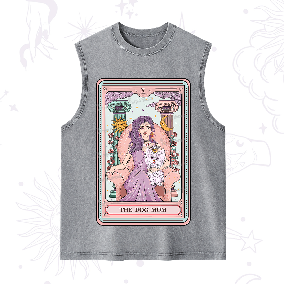 Purplehecate The Cute Dog Mom Tarot Card Washed Tank