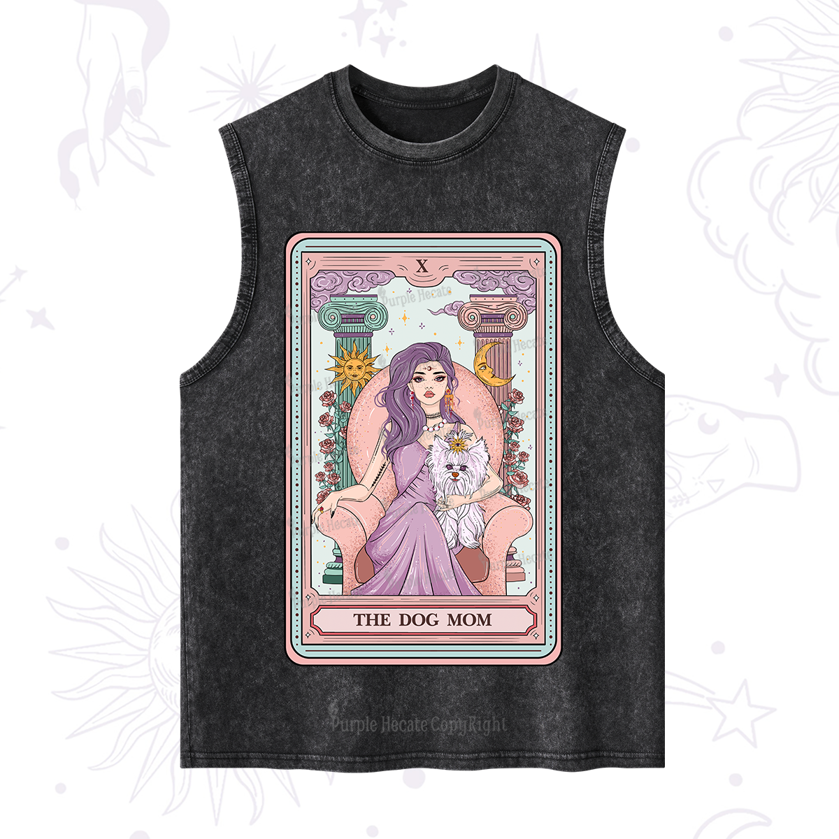 Purplehecate The Cute Dog Mom Tarot Card Washed Tank