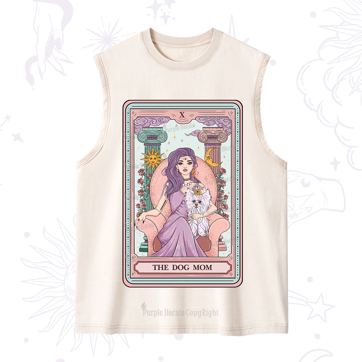 Purplehecate The Cute Dog Mom Tarot Card Washed Tank