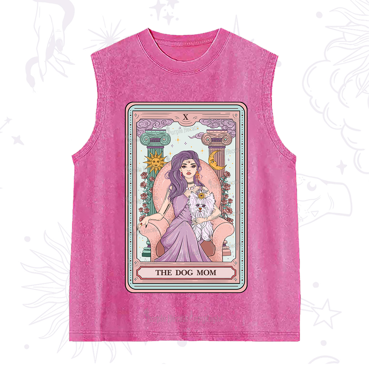 Purplehecate The Cute Dog Mom Tarot Card Washed Tank