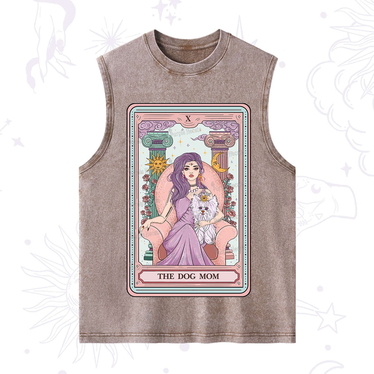 Purplehecate The Cute Dog Mom Tarot Card Washed Tank