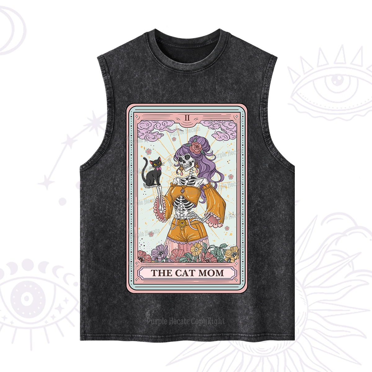 Purplehecate The Skeleton Cat Mom Tarot Card Washed Tank