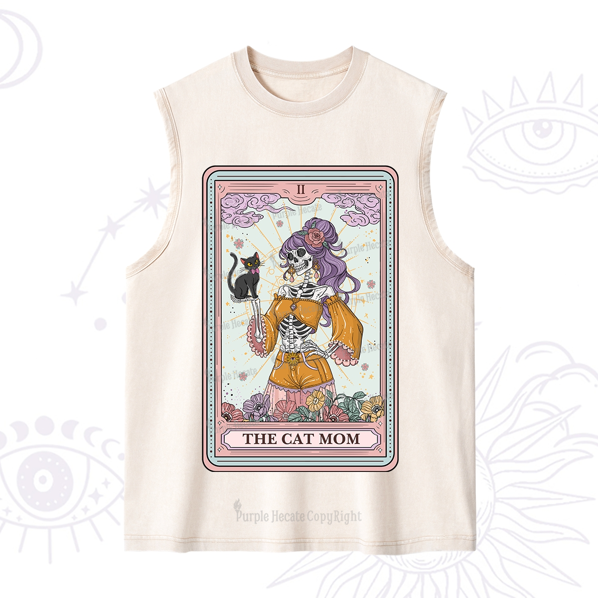 Purplehecate The Skeleton Cat Mom Tarot Card Washed Tank