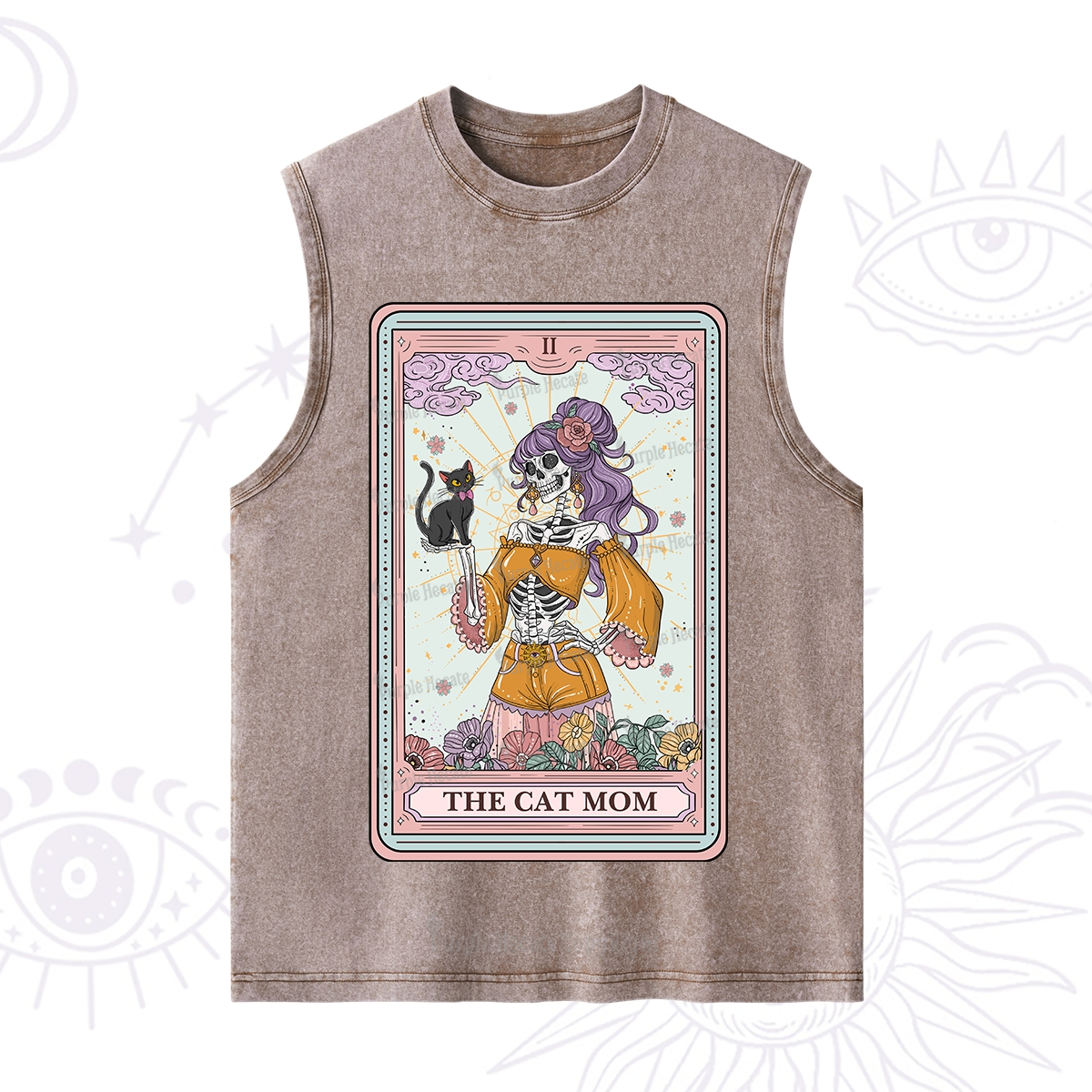 Purplehecate The Skeleton Cat Mom Tarot Card Washed Tank