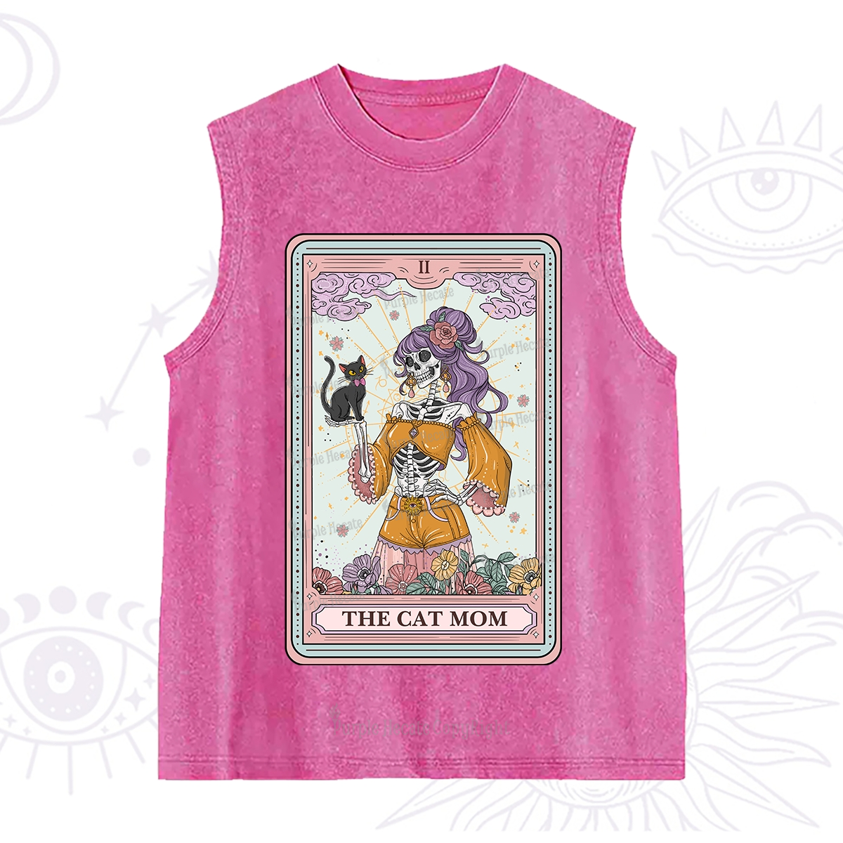 Purplehecate The Skeleton Cat Mom Tarot Card Washed Tank