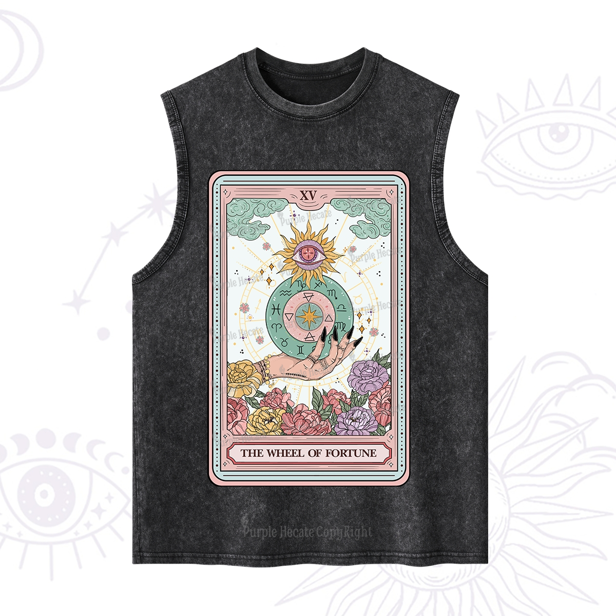Purplehecate The Wheel of Fortune Tarot Card Washed Tank