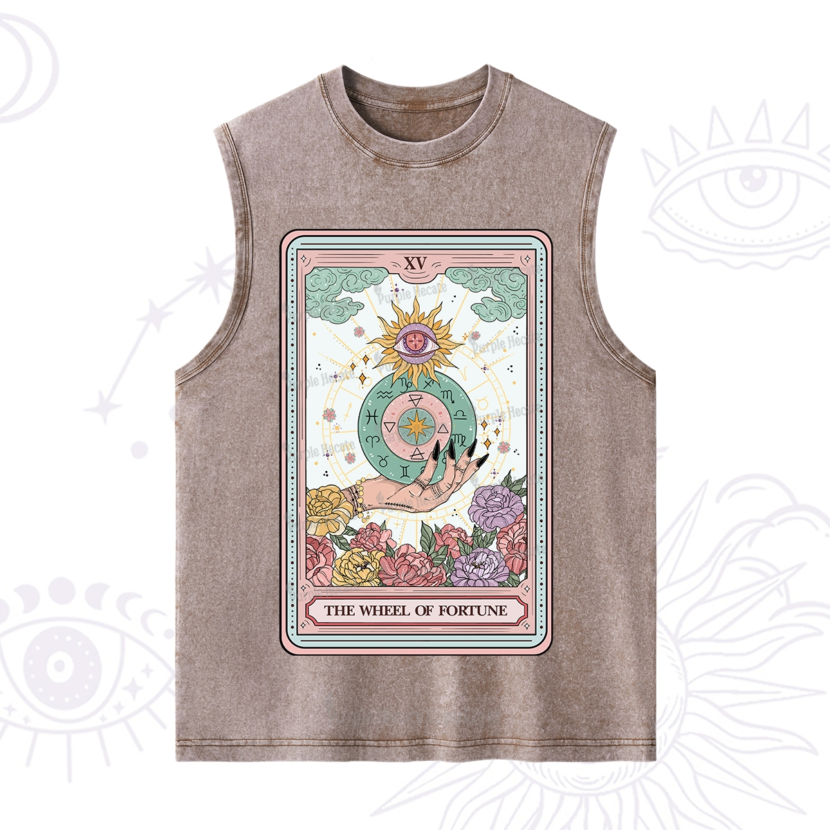 Purplehecate The Wheel of Fortune Tarot Card Washed Tank
