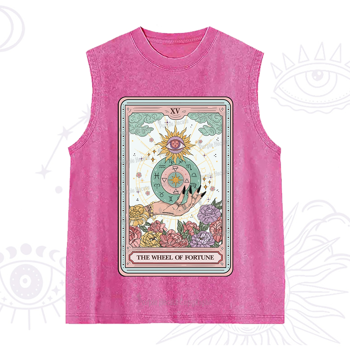 Purplehecate The Wheel of Fortune Tarot Card Washed Tank