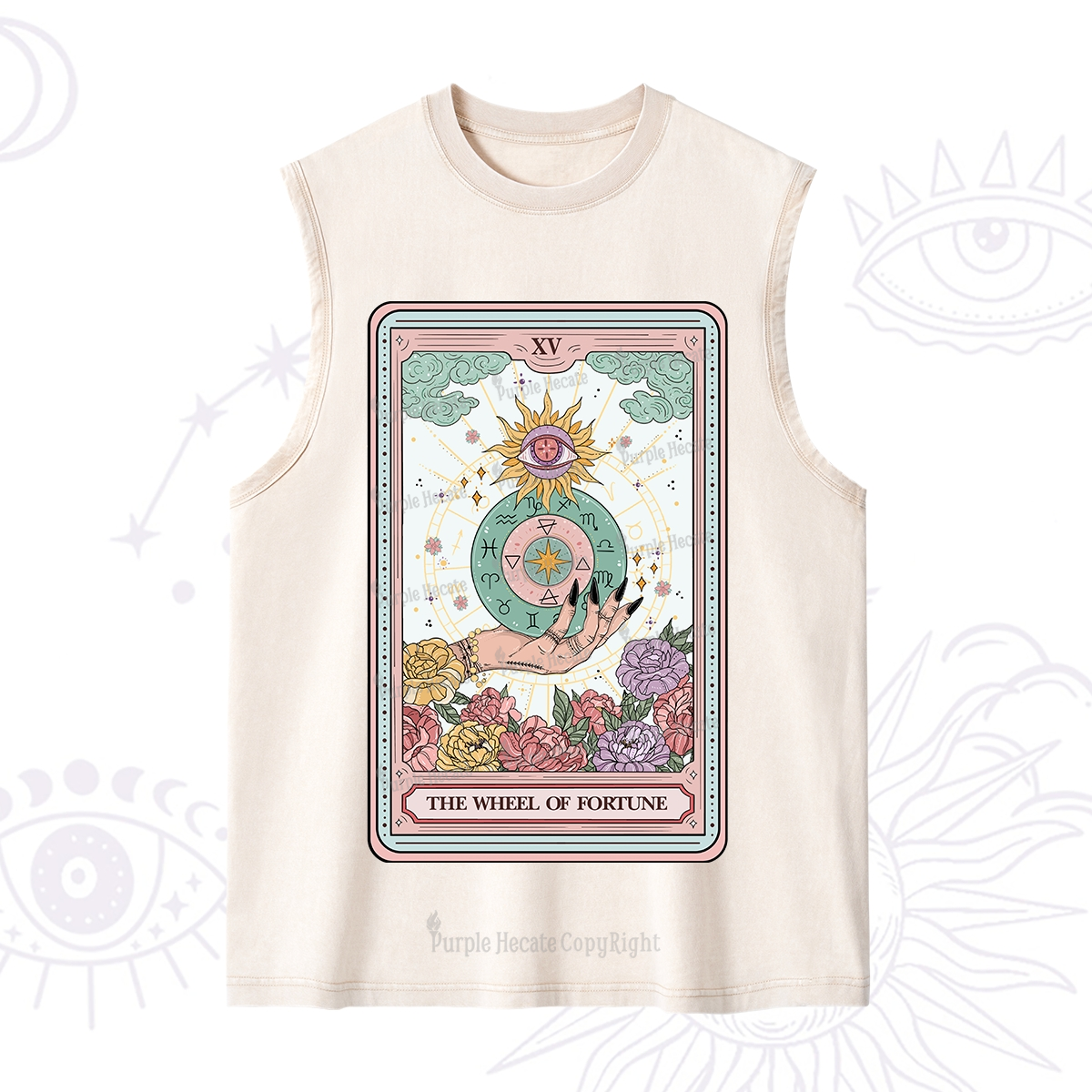 Purplehecate The Wheel of Fortune Tarot Card Washed Tank