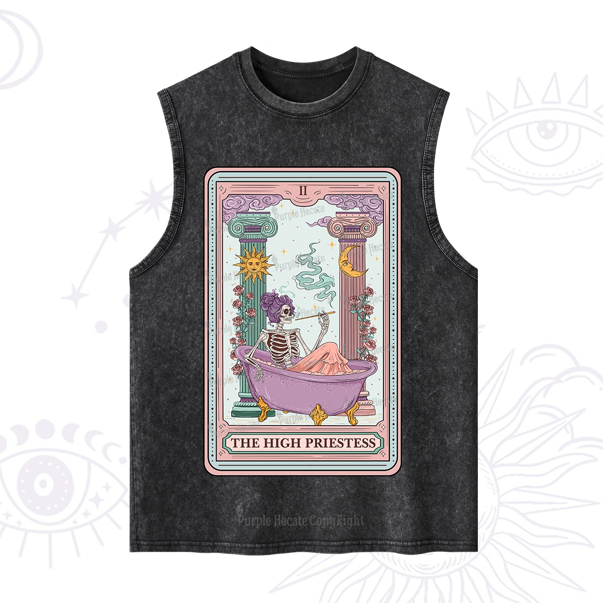Purplehecate The Noble High Priestess Tarot Card Washed Tank