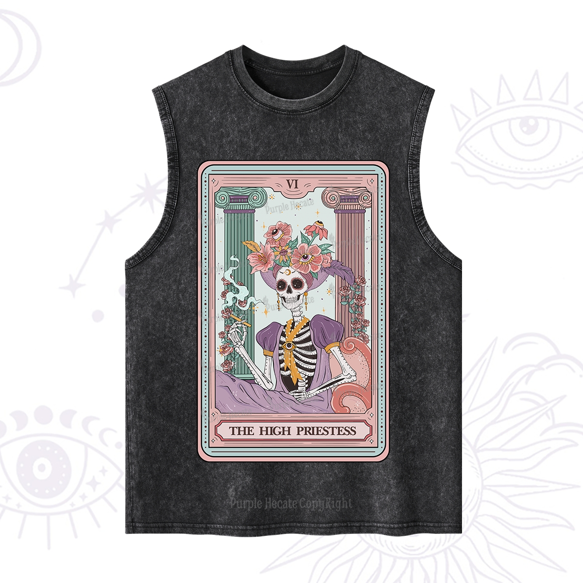 Purplehecate The High Priestess Skeleton Tarot Washed Tank