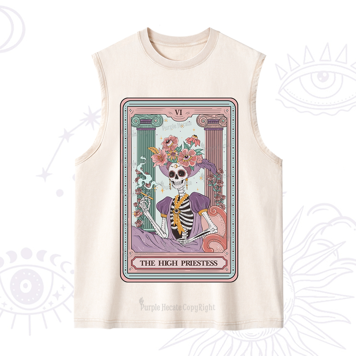 Purplehecate The High Priestess Skeleton Tarot Washed Tank