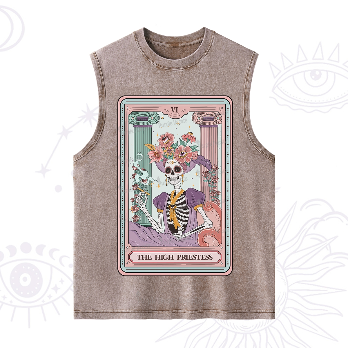 Purplehecate The High Priestess Skeleton Tarot Washed Tank