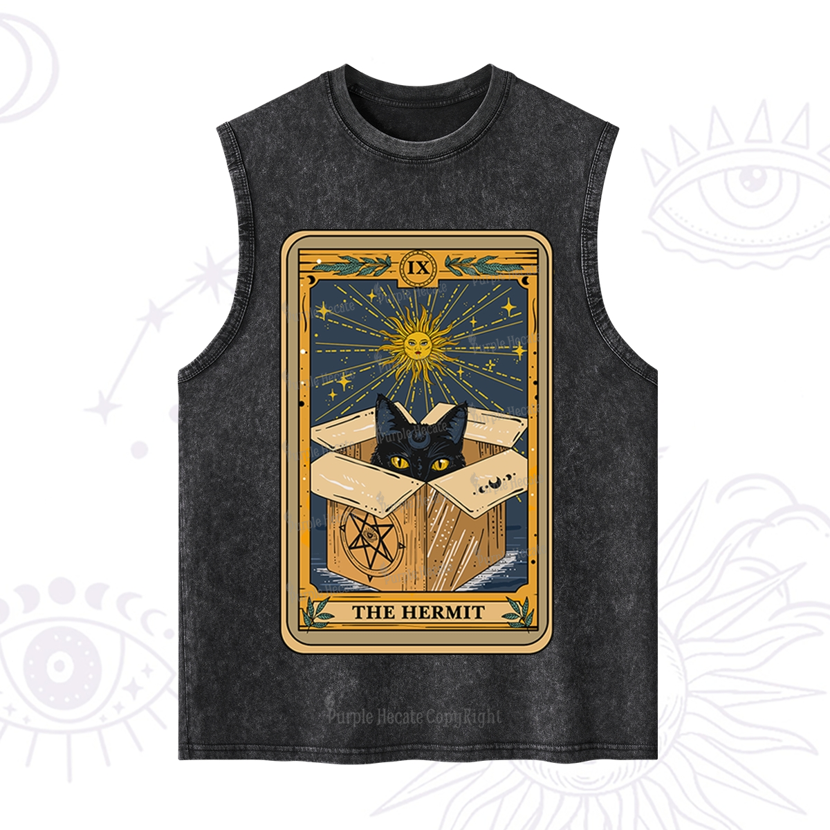 Purplehecate The Hermit Cat Tarot Card Washed Tank
