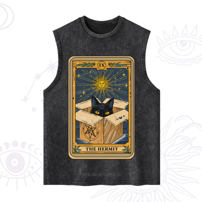 Purplehecate The Hermit Cat Tarot Card Washed Tank