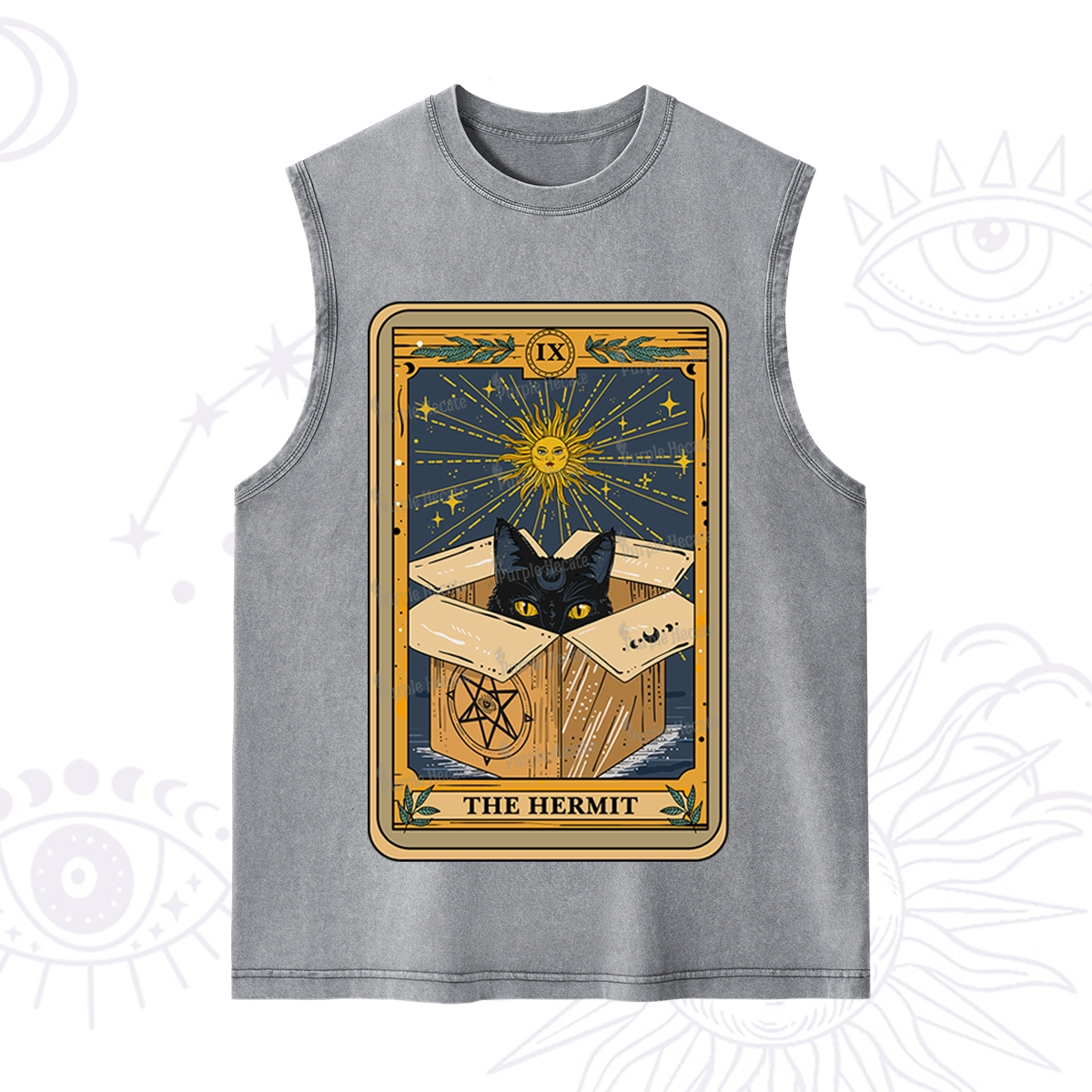 Purplehecate The Hermit Cat Tarot Card Washed Tank