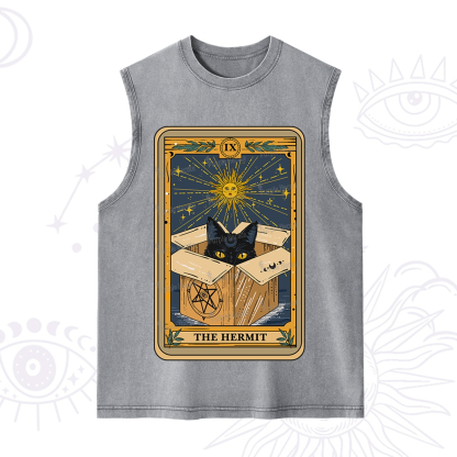 Purplehecate The Hermit Cat Tarot Card Washed Tank