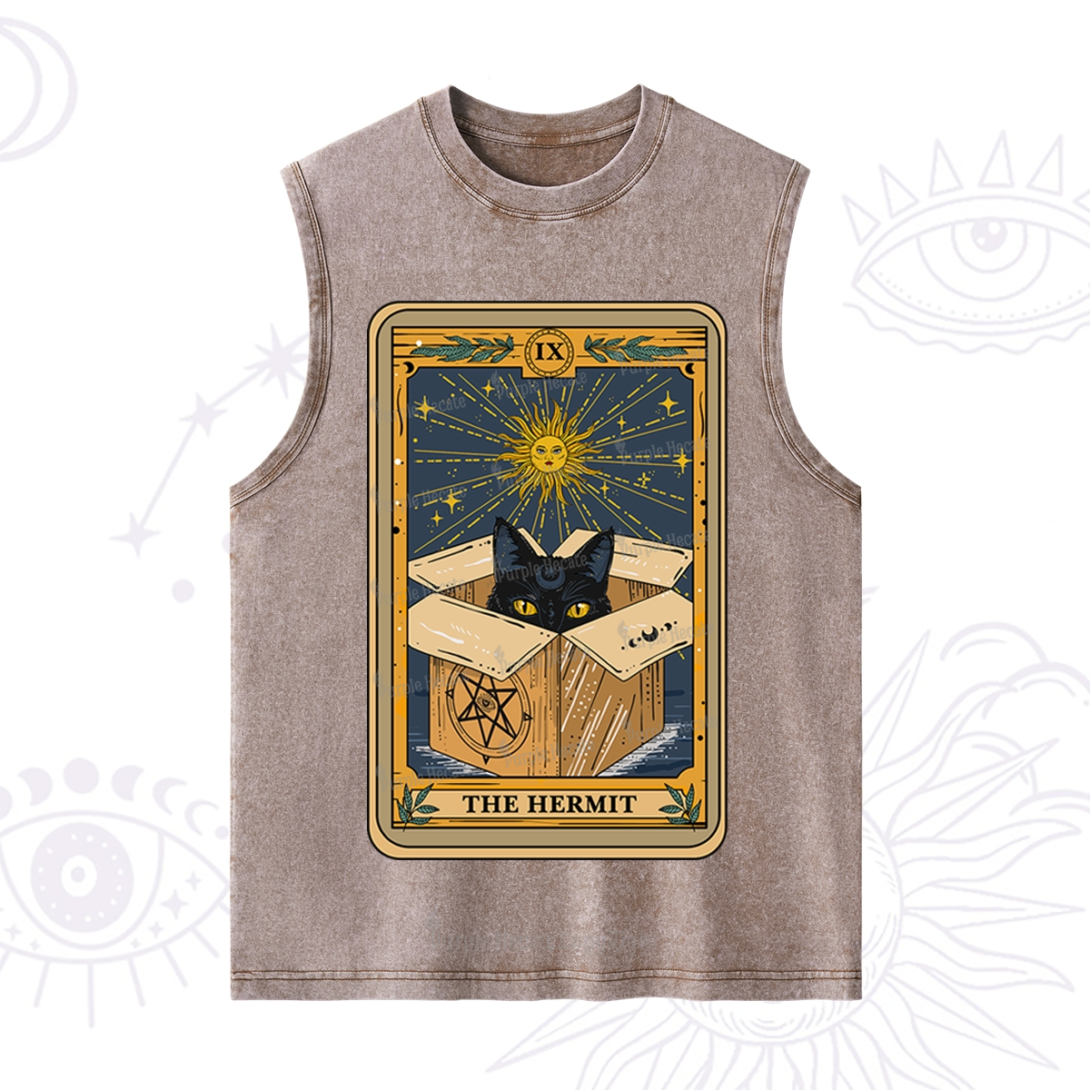 Purplehecate The Hermit Cat Tarot Card Washed Tank