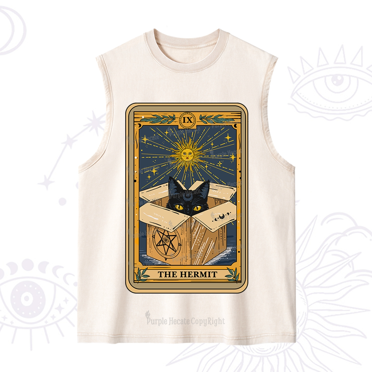 Purplehecate The Hermit Cat Tarot Card Washed Tank