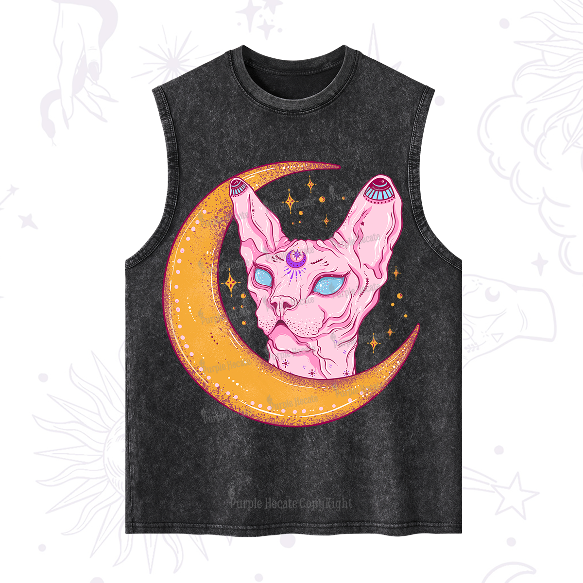 Purplehecate Mystical Witchy Cat Washed Tank
