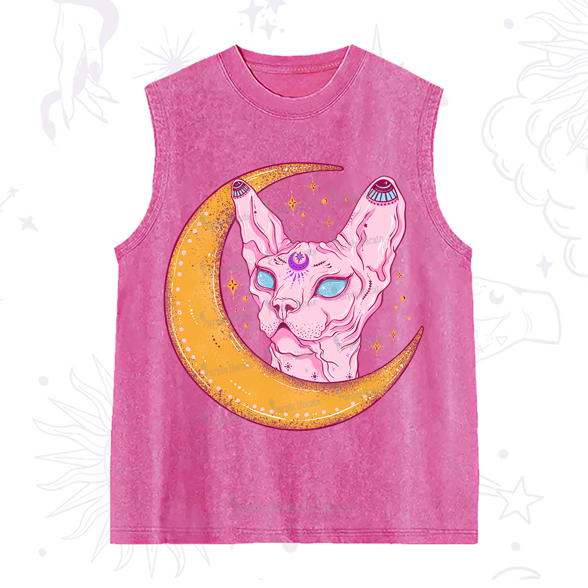 Purplehecate Mystical Witchy Cat Washed Tank