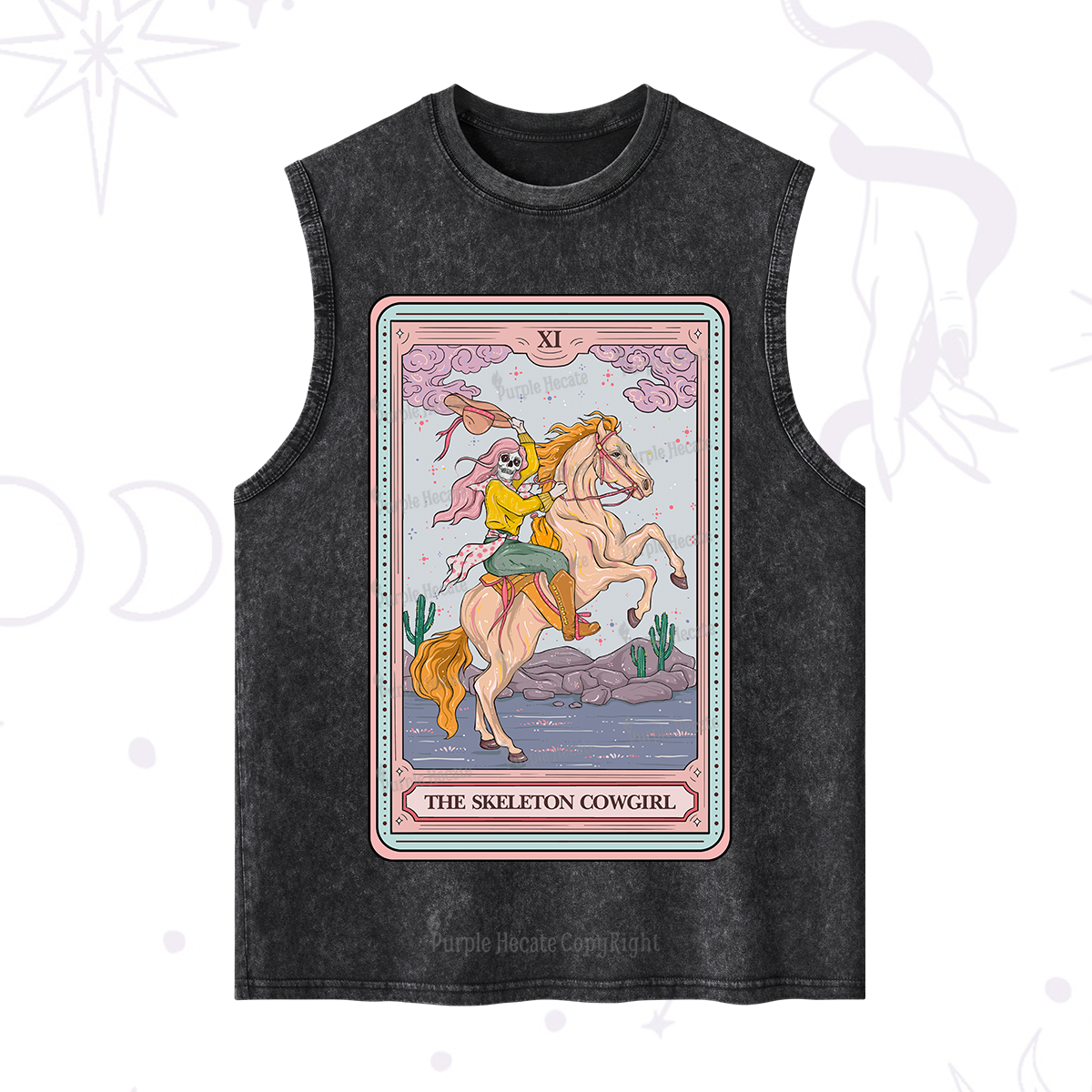 Purplehecate The Skeleton Cowgirl Tarot Card Washed Tank