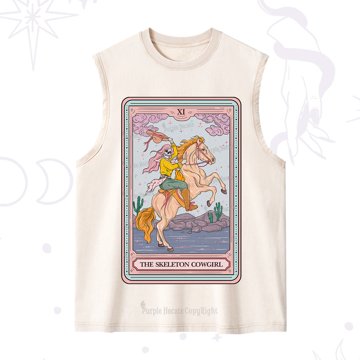Purplehecate The Skeleton Cowgirl Tarot Card Washed Tank