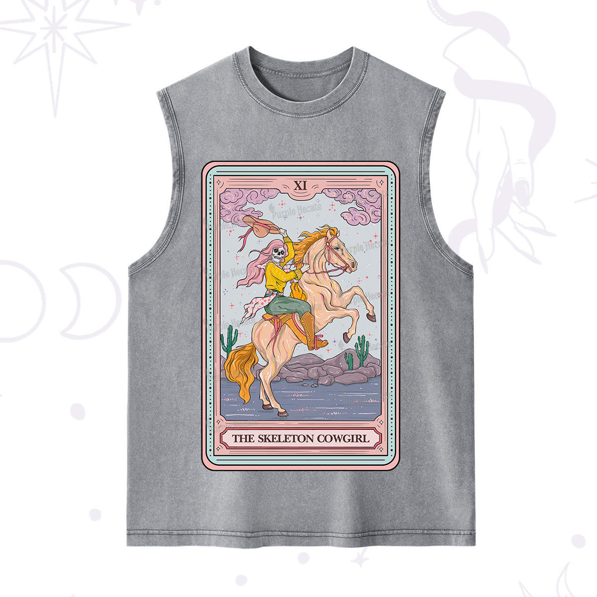 Purplehecate The Skeleton Cowgirl Tarot Card Washed Tank