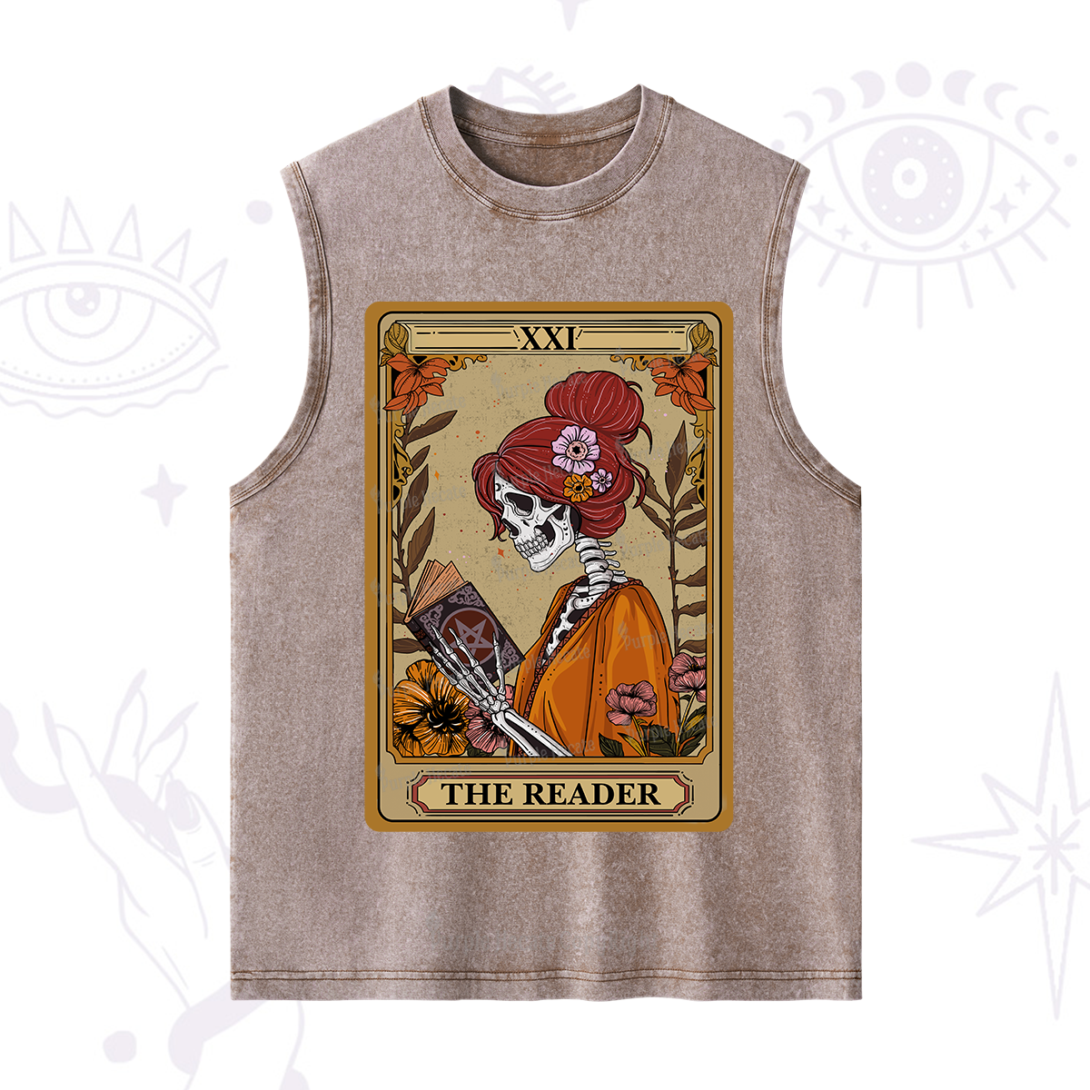 Purplehecate The Reader Tarot Card Skeleton Washed Tank