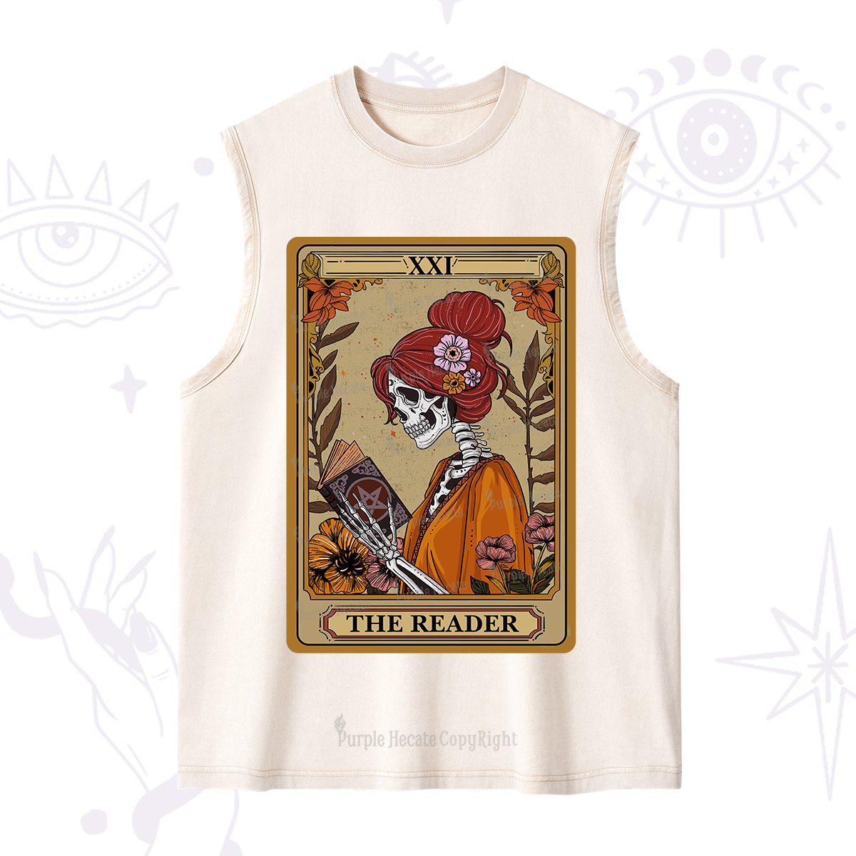 Purplehecate The Reader Tarot Card Skeleton Washed Tank