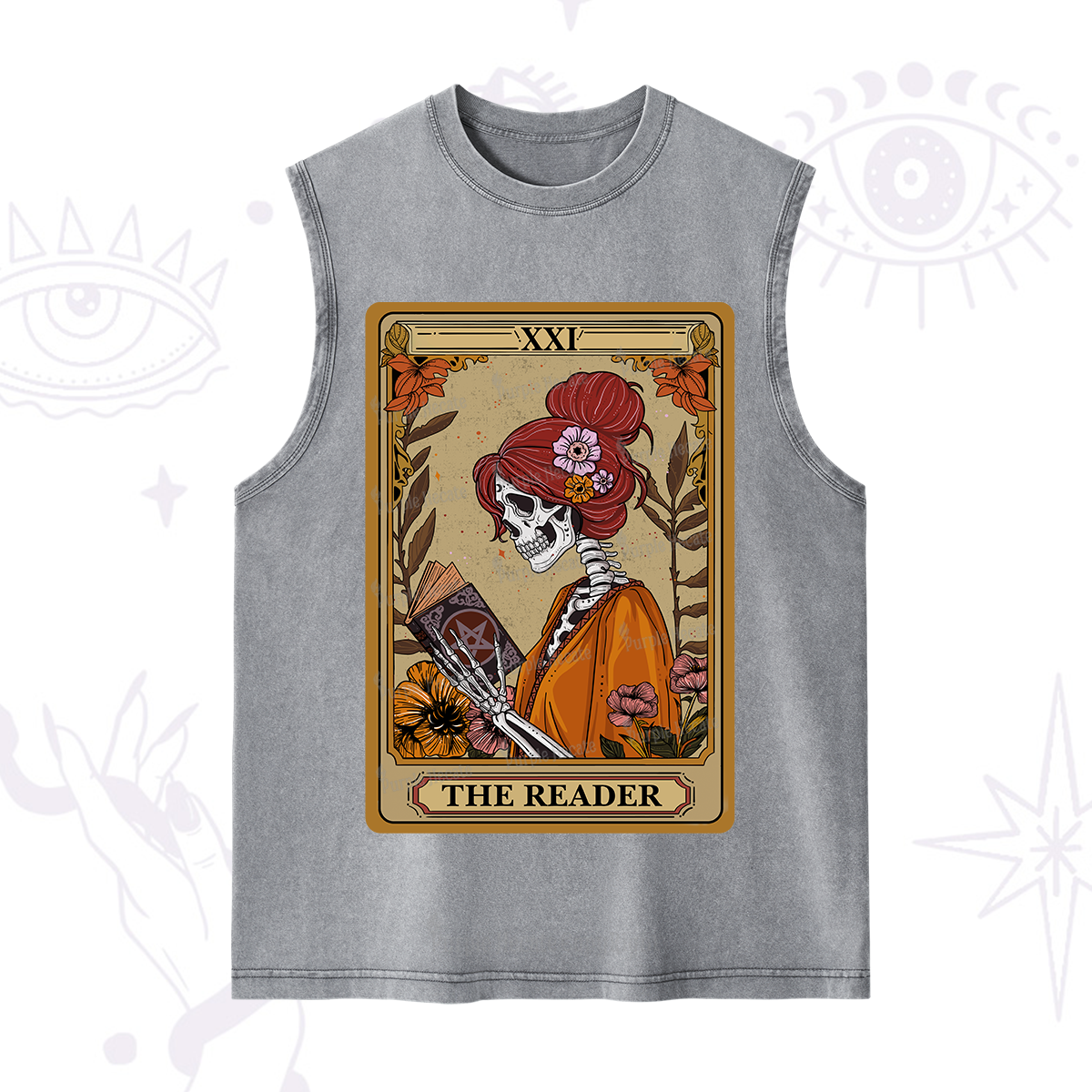 Purplehecate The Reader Tarot Card Skeleton Washed Tank