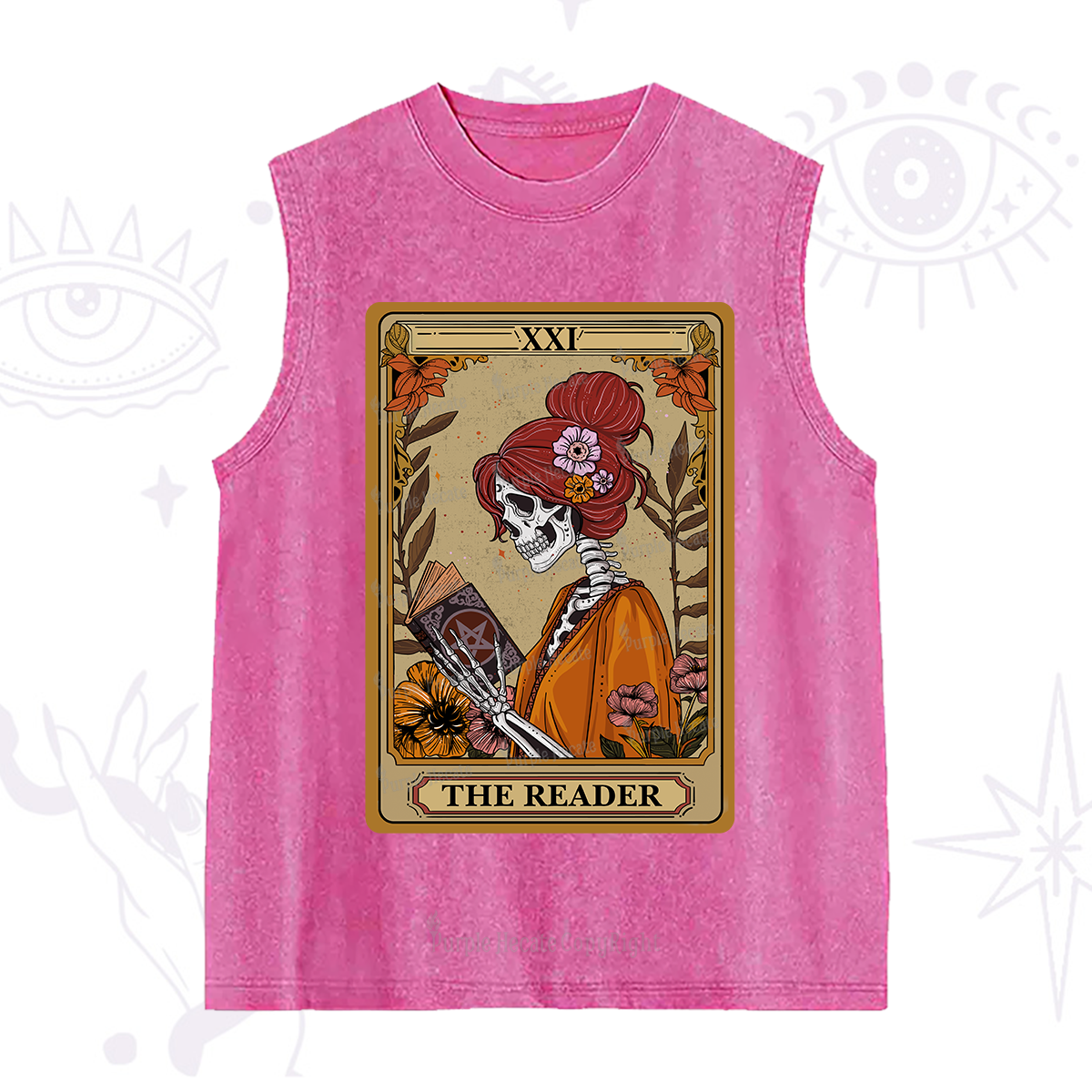Purplehecate The Reader Tarot Card Skeleton Washed Tank