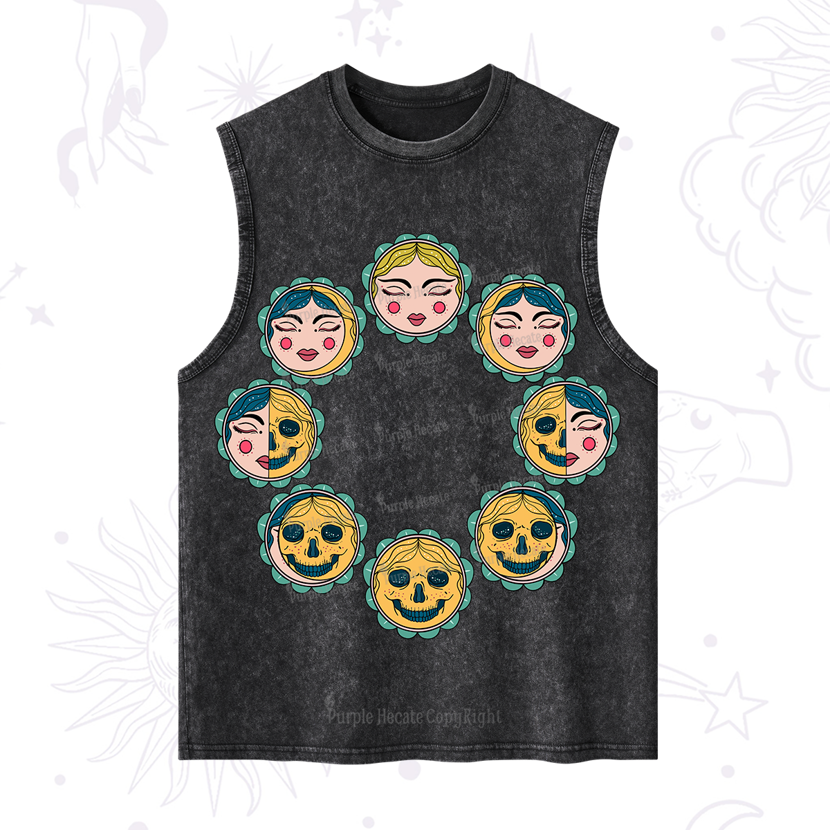 Purplehecate Lunar Skull Cycle Washed Tank