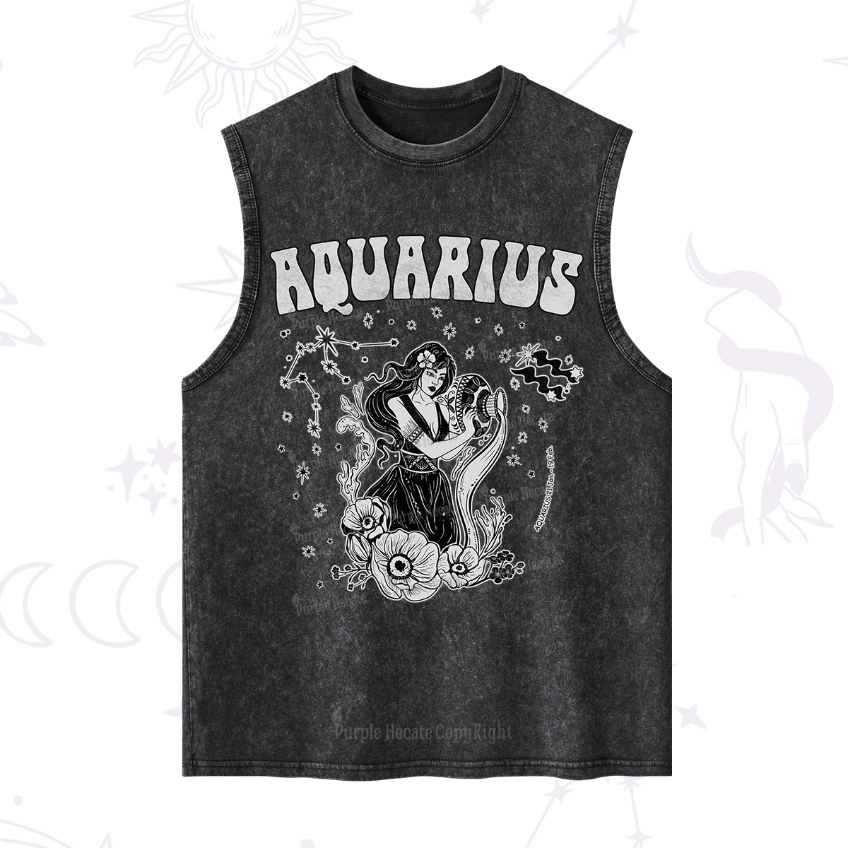 Purplehecate Aquarius Zodiac Glyphs Washed Tank