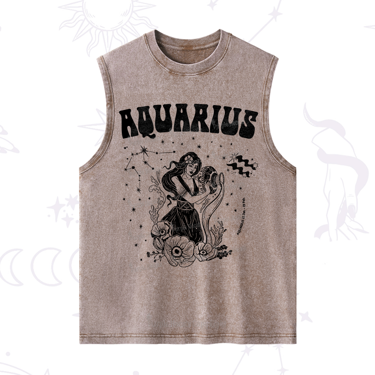 Purplehecate Aquarius Zodiac Glyphs Washed Tank