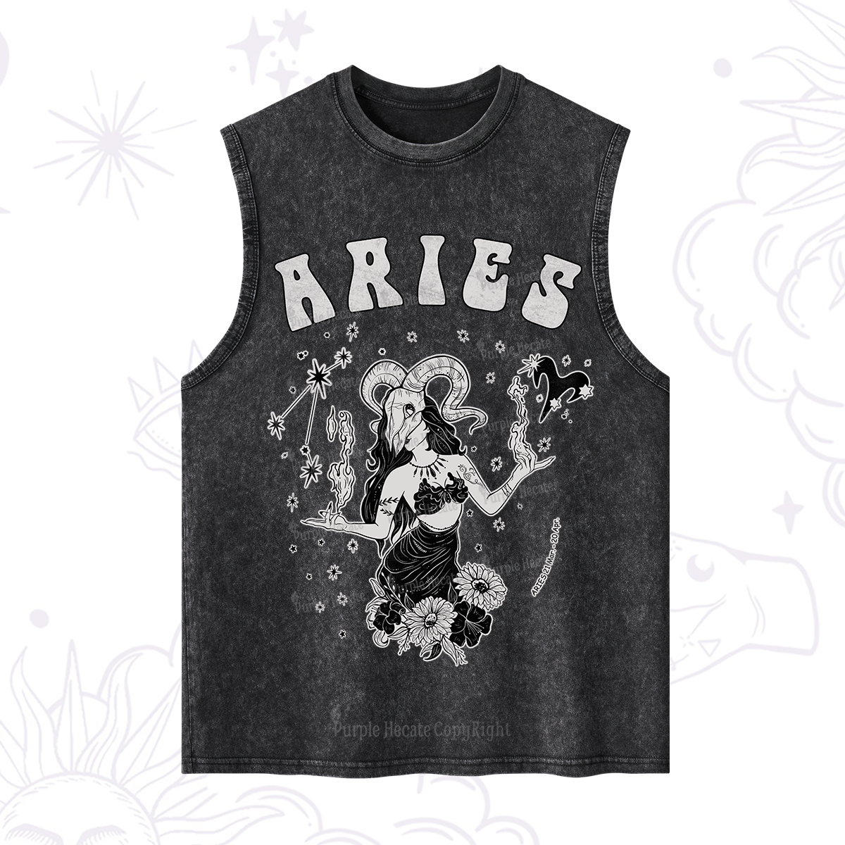 Purplehecate Aries Zodiac Glyphs Washed Tank