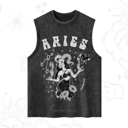 Purplehecate Aries Zodiac Glyphs Washed Tank