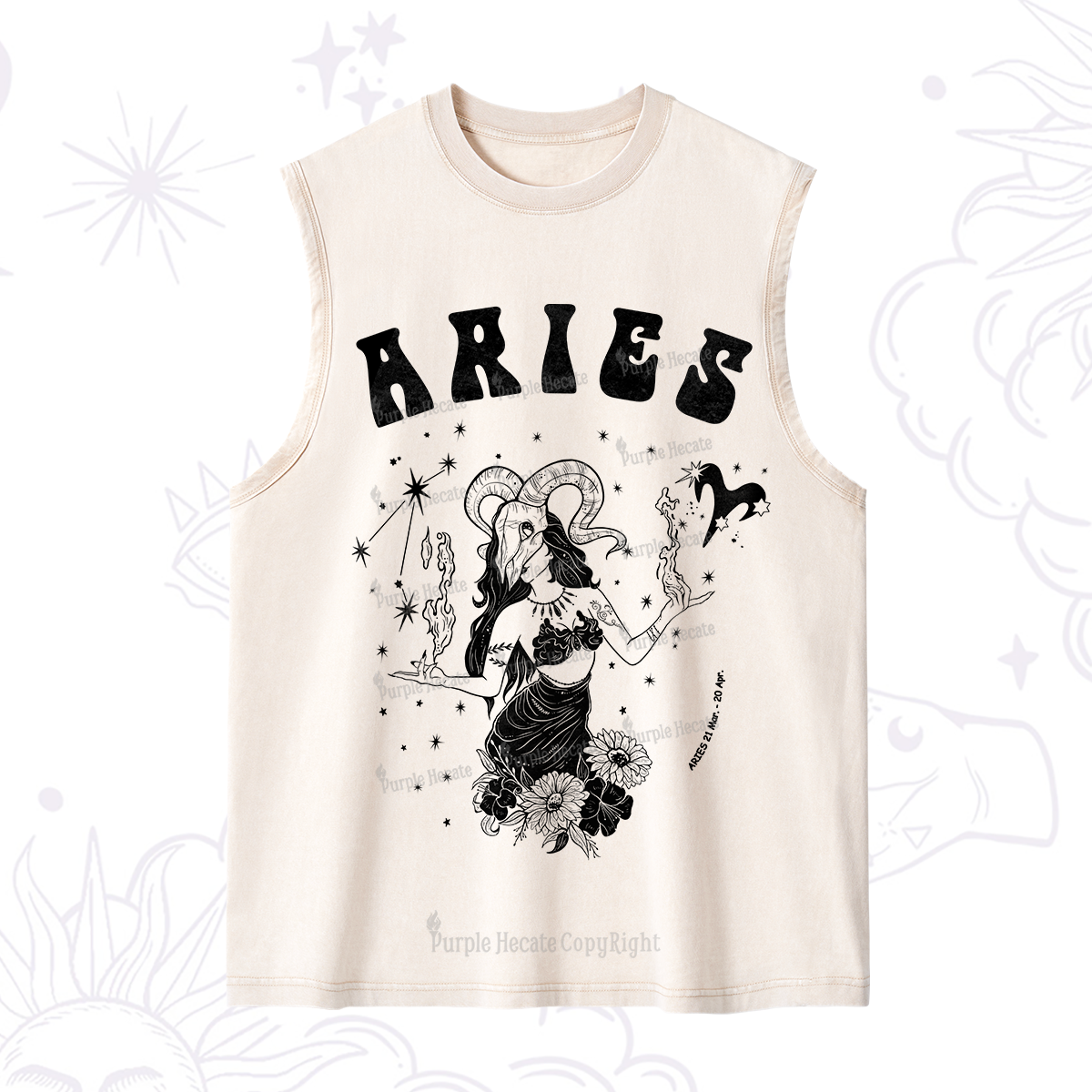 Purplehecate Aries Zodiac Glyphs Washed Tank